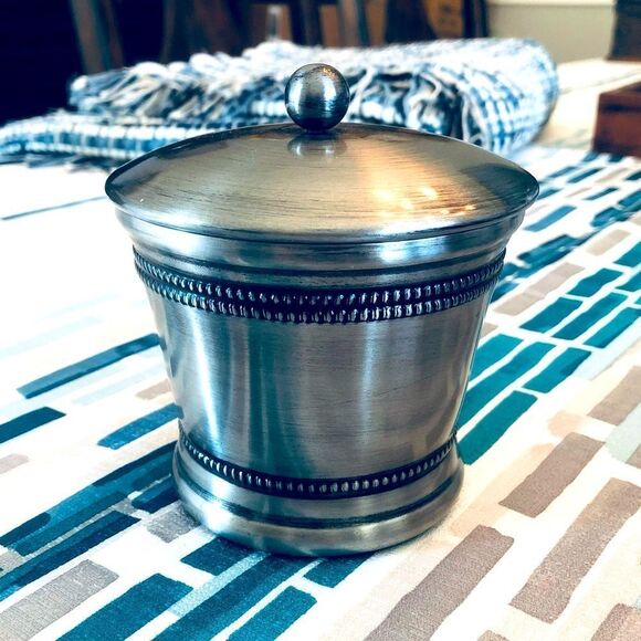 Brushed Silver Metal Bathroom Vanity Storage Lidded Jar - Picture 1 of 3